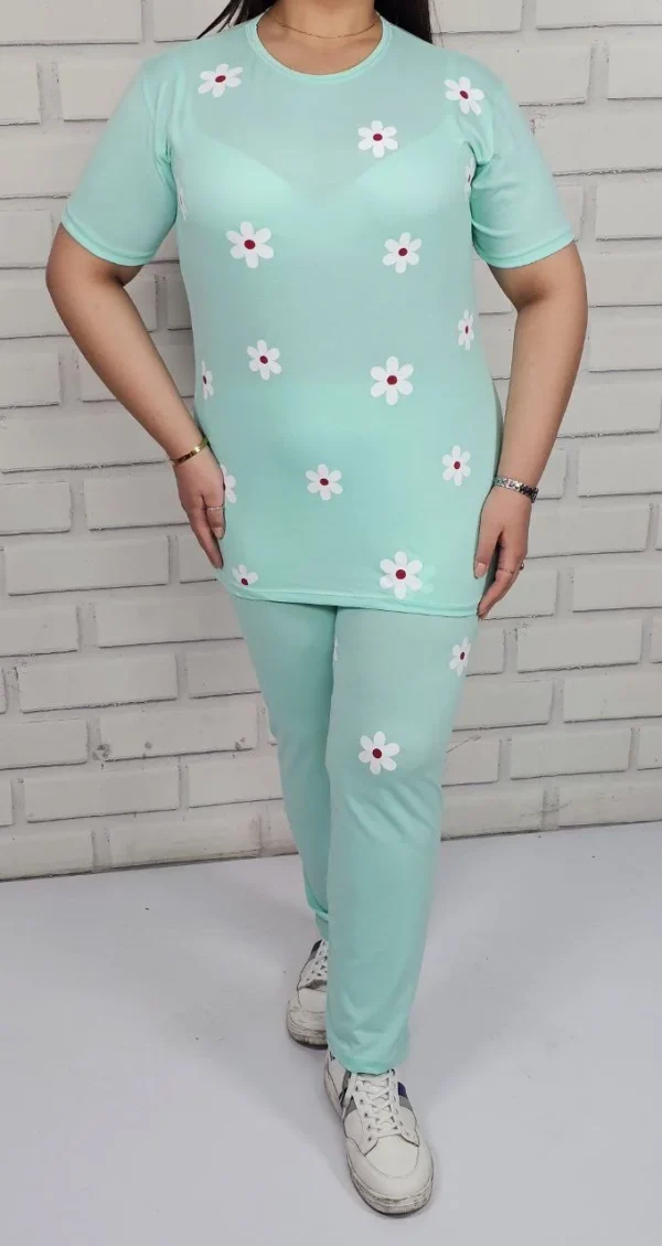 ست تیشرت شلوار زنانه عمده طرح بابونه (1)
