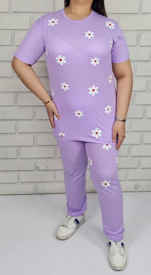 ست تیشرت شلوار زنانه عمده طرح بابونه (2)