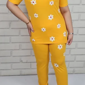 خرید ست تیشرت شلوار زنانه عمده طرح بابونه کد 1534