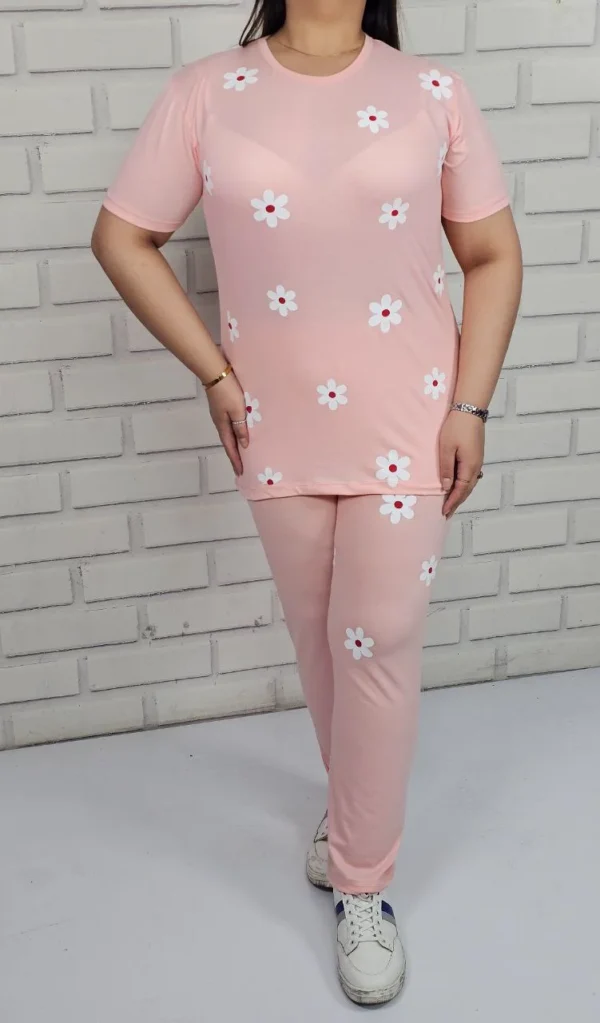 ست تیشرت شلوار زنانه عمده طرح بابونه (5)