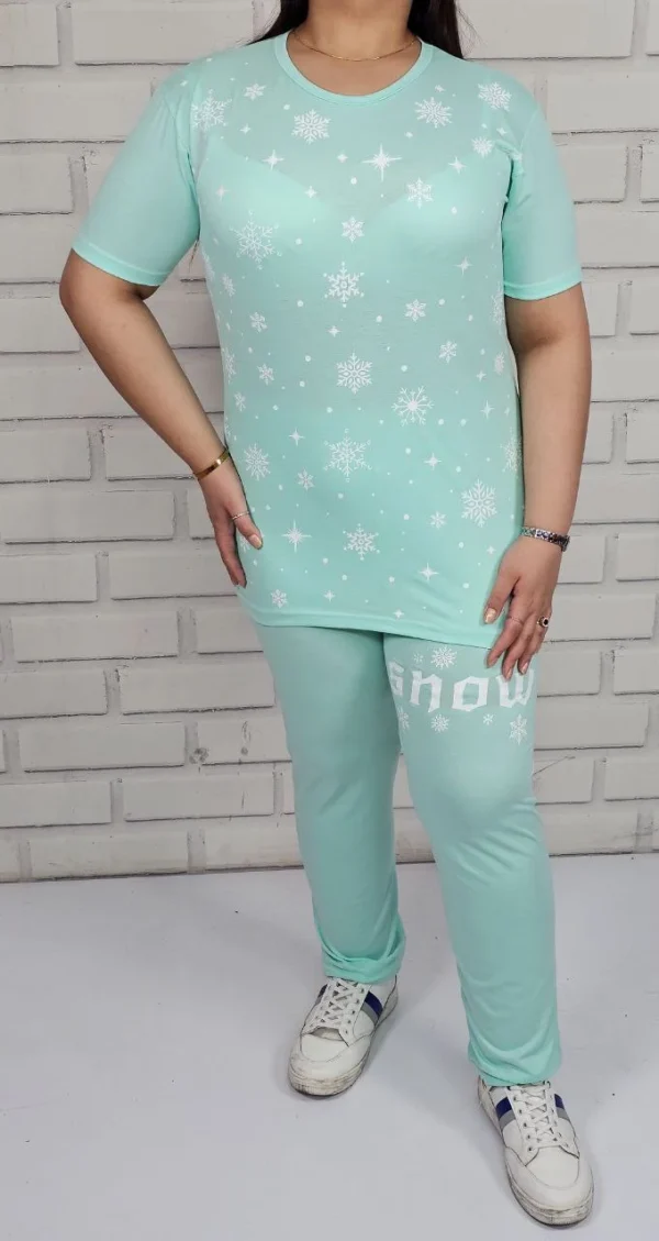 ست تیشرت و شلوار زنانه عمده طرح برف (3)