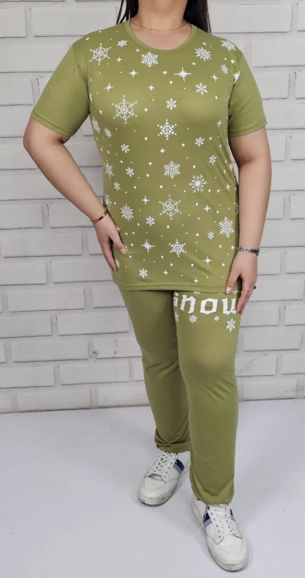 ست تیشرت و شلوار زنانه عمده طرح برف (5)